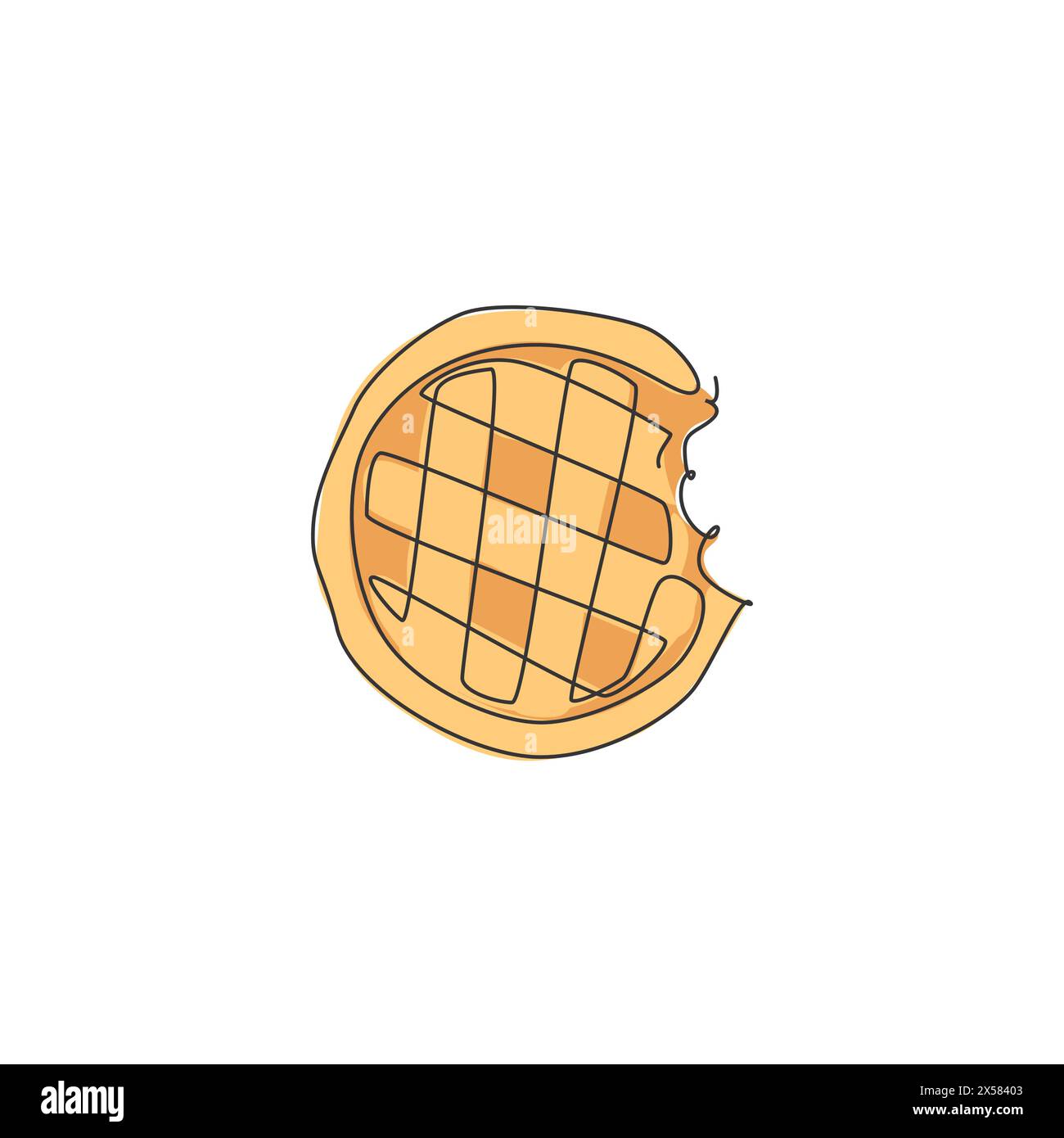 Eine einzelne Linie Zeichnung von frischen Waffeln Bissen speichern Logo Grafik Vektor Illustration. Frühstück, Essen, Café-Menü und Restaurant-Badge-Konzept. Modern c Stock Vektor