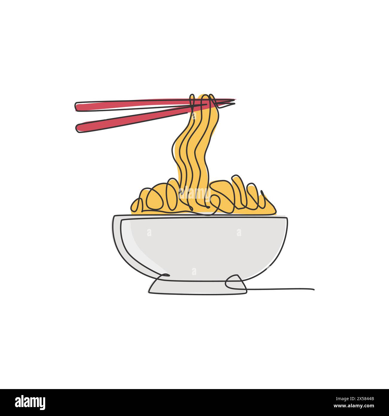 Eine durchgehende Linienzeichnung mit frischem, leckerem japanischem Ramen-Restaurant-Logo. Fastfood Japan Nudel Café Shop Logotype Template Konzept. Modus Stock Vektor