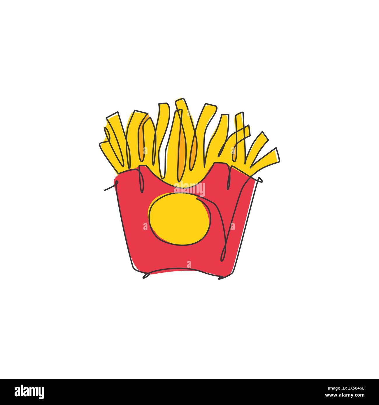 Eine durchgehende Linienzeichnung mit dem Logo des Restaurants mit frischen, köstlichen amerikanischen Pommes frites. Logotypvorlage für Fast-Food-Cafés. Moderne Sünde Stock Vektor