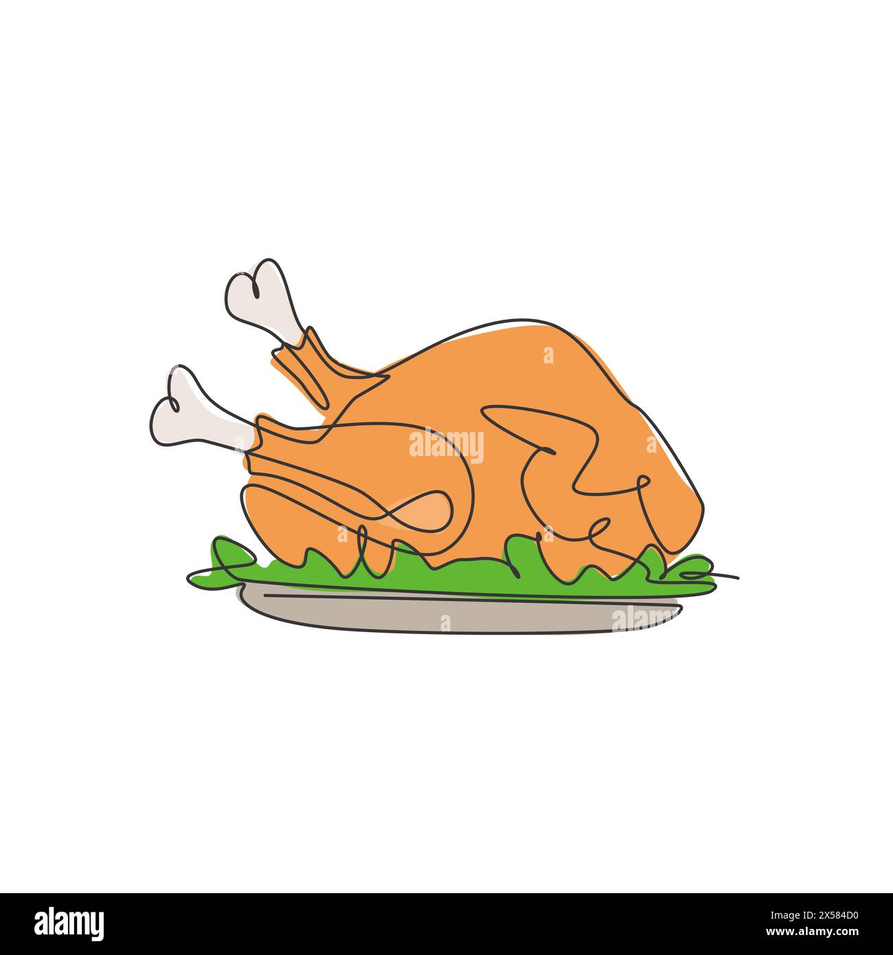 Eine einzelne Zeile Zeichnung der frischen köstlichen gerösteten truthahn grafischen Vektor-Illustration. Typisches Speisemenü für Festtagsfestfestkonzept. Mod Stock Vektor