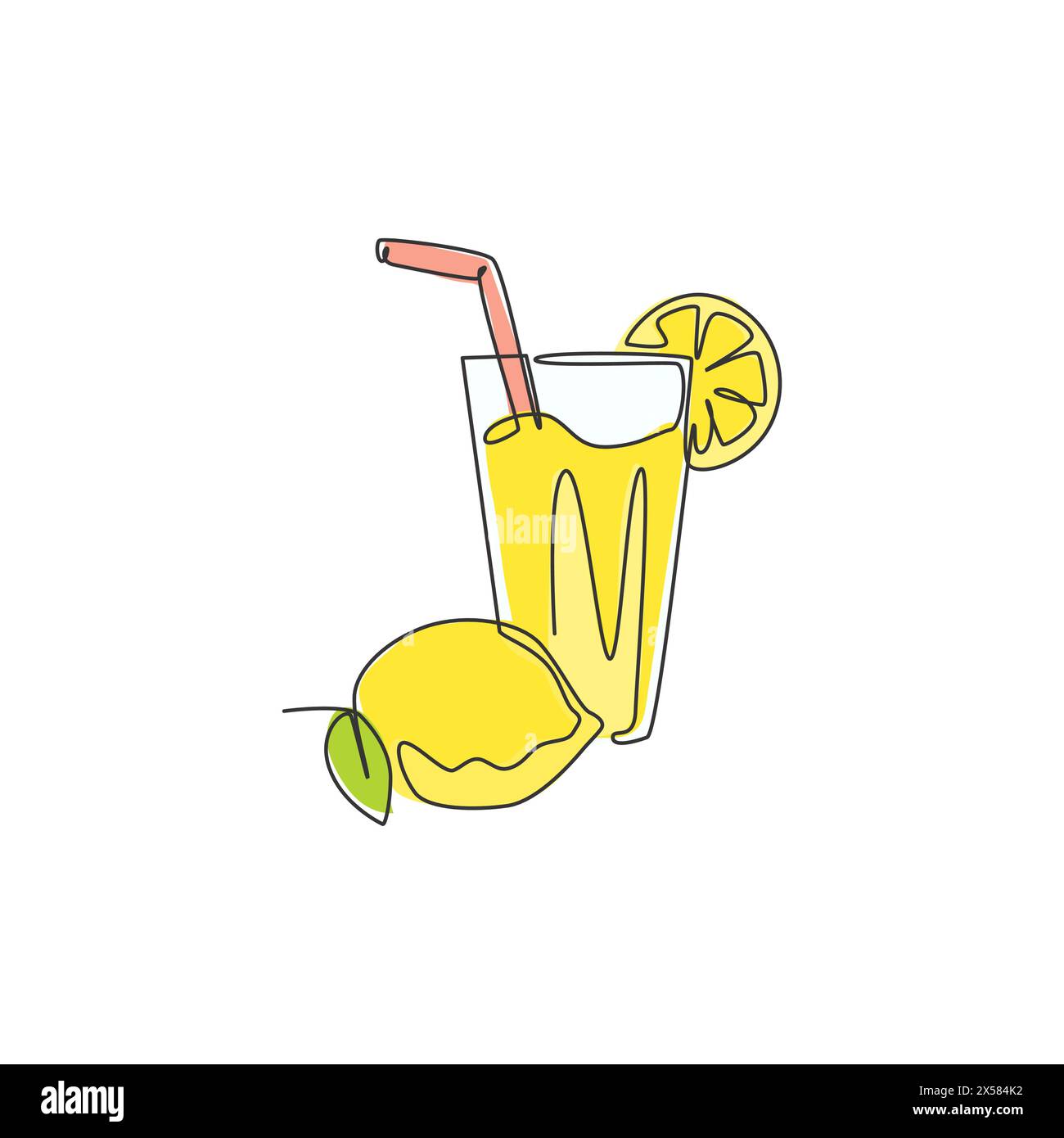 Einzelne durchgehende Linienzeichnung mit stilisiertem Limonade-Eis-Logo. Getränk Zitronengetränk Menü Restaurant Konzept. Moderner einzeiliger Entwurf Vektor i Stock Vektor