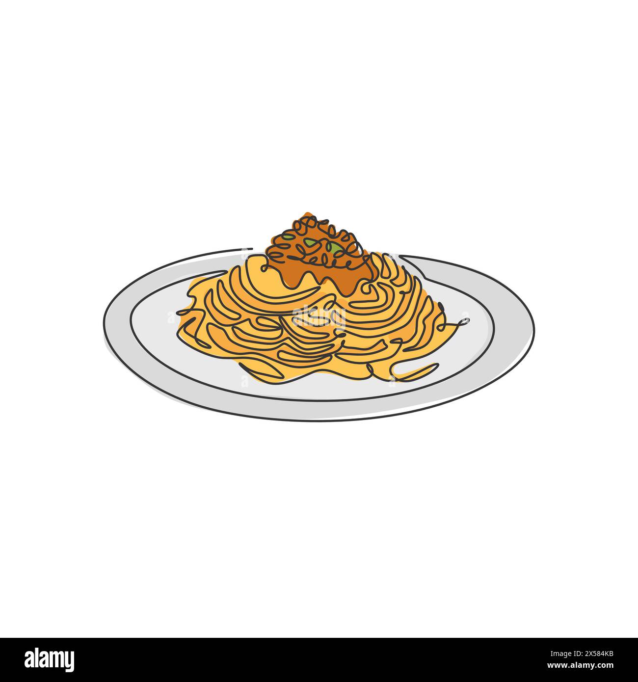 Einzelne durchgehende Linienzeichnung mit stilisiertem italienischem Spaghetti-Logo. Italienisches Pasta-Nudel-Restaurant-Konzept. Moderner einzeiliger Entwurf Vektor Stock Vektor