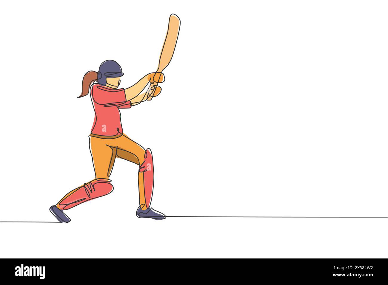 Eine einzelne Zeilenzeichnung der jungen energischen Frau Cricketspielerin stehend und schlug den Ball so harte Vektor-Illustration. Sportkonzept. Moderner Continuou Stock Vektor