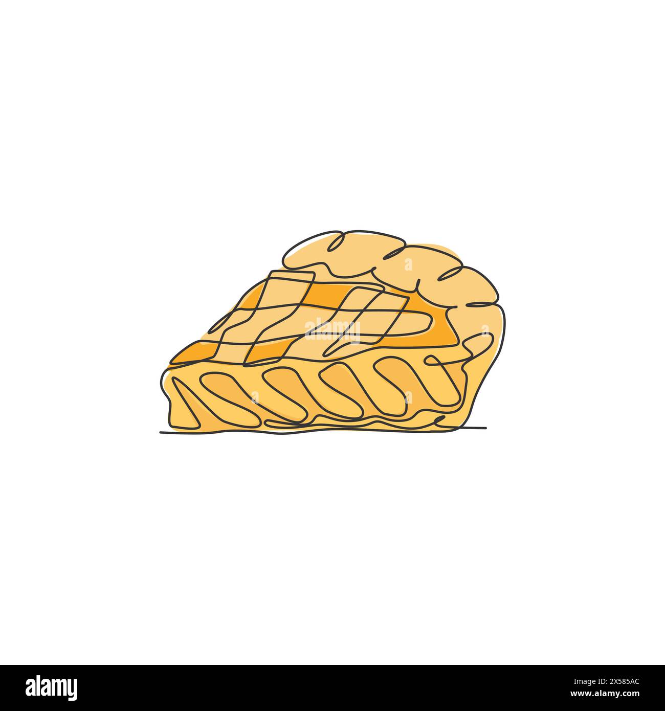 Eine einzelne Linie Zeichnung der frischen geschnittenen Apfelkuchen Logo Grafik Vektor Illustration. Konditorei, Bäckerei, Essen, Café-Menü und Restaurant-Badge-Konzept. Modern Stock Vektor