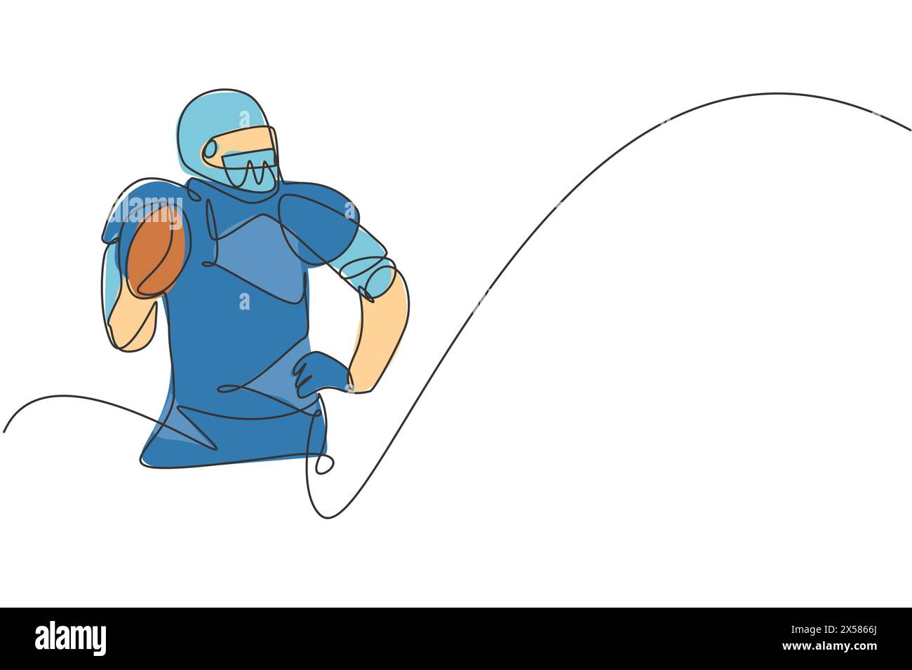 Eine einzige Linienzeichnung der energischen Haltung des american Football-Spielers, um den Ball für die nationale Liga zu übergeben. Sportwettbewerb-Konzept. Modern Stock Vektor