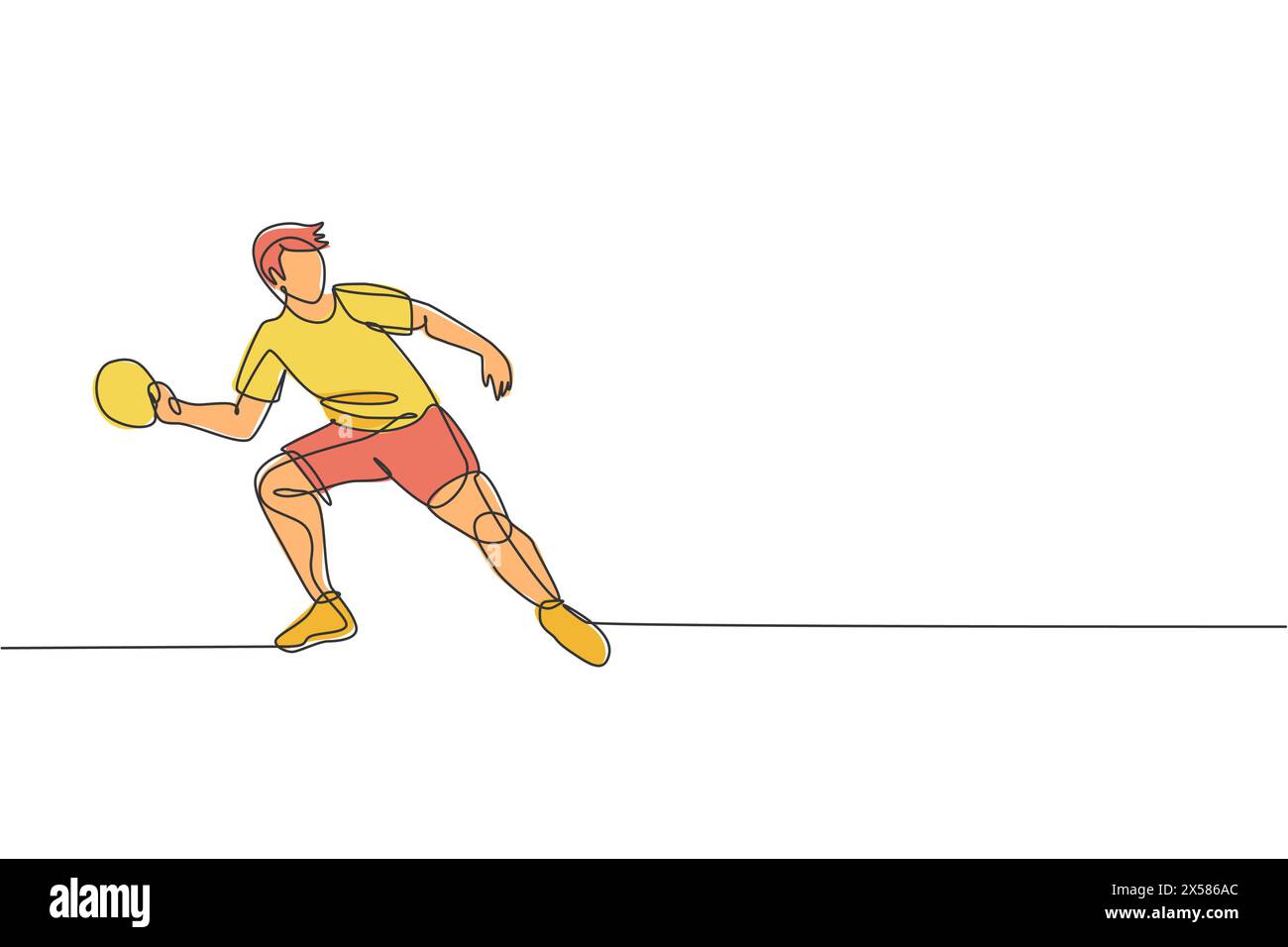Einzelne durchgehende Linienzeichnung junger agiler Tischtennisspieler-Fokusübungen. Sportübungskonzept. Trendige einzeilige Zeichnung Design Vektor illus Stock Vektor