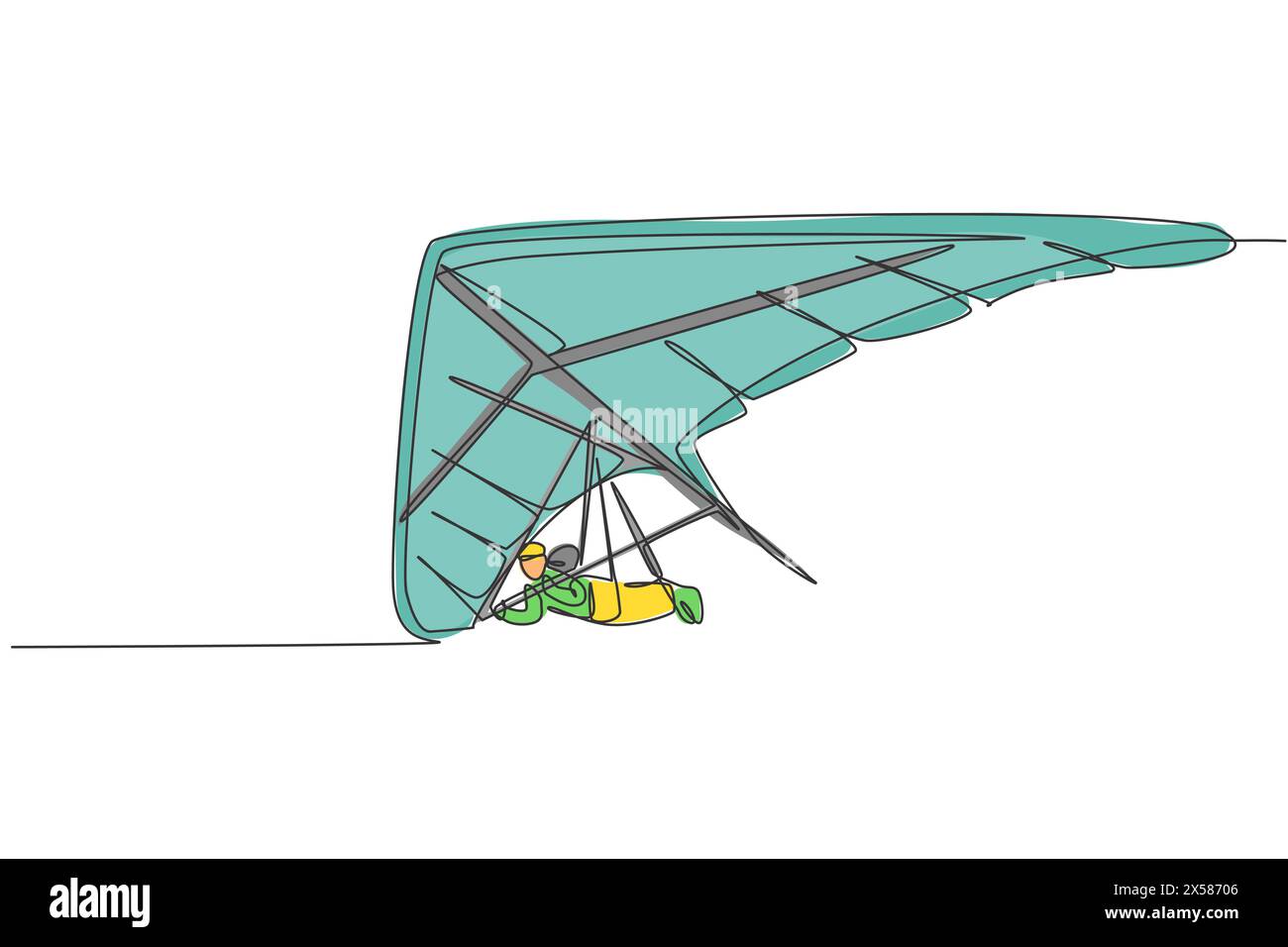 Eine einzelne Linienzeichnung des jungen sportlichen Mannes, der mit einem Fallschirm auf der grafischen Vektorillustration des Himmels fliegt. Extreme Sport-Konzept. Modern c Stock Vektor