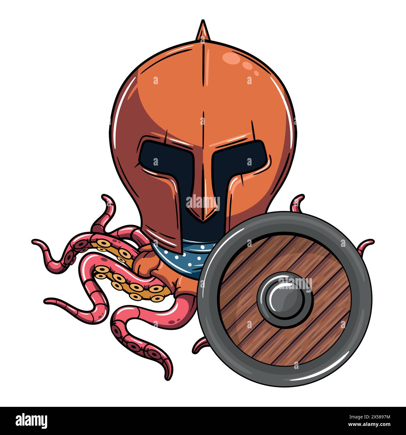 Cartoonfigur Gladiatorenkämpfer Oktopus mit Schutzschild. Illustration für Fantasy, Science Fiction und Adventure Comics Stock Vektor