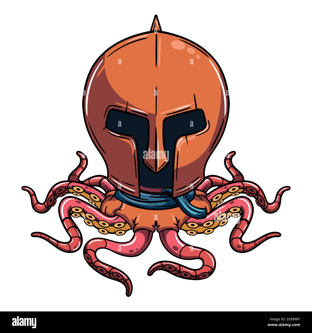 Cartoon Gladiator Cyborg Krake Figur mit mittelalterlichem Helm. Illustration für Fantasy, Science Fiction und Adventure Comics Stock Vektor