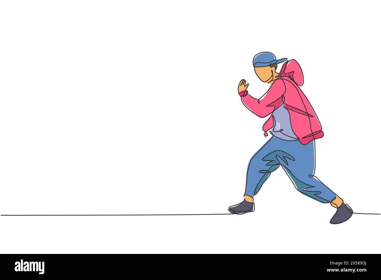 Eine durchgehende Linienzeichnung eines jungen, sportlichen Breakdancer-Mannes mit Trainingsanzug zeigt Hip-Hop-Tanzstil auf der Straße. Urbanes Lifestyle-Sportkonzept. Dyn Stock Vektor