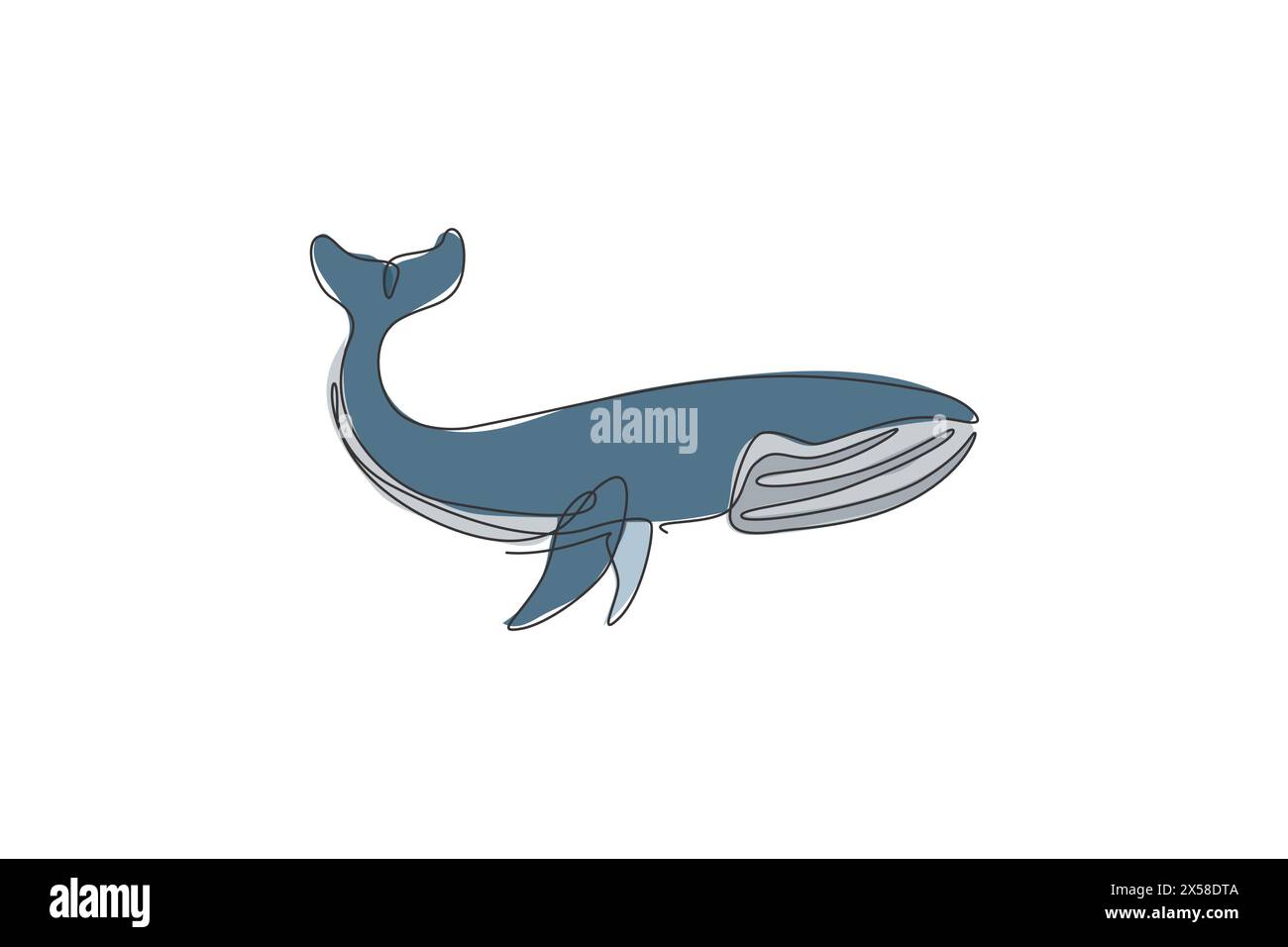 Eine einzeilige Zeichnung der Vektor-Illustration des riesigen Blauwals. Geschützte Arten im pazifischen Ozean. Gigantisches Unterwasser-Geschöpf-Konzept. Moderne Fortsetzung Stock Vektor