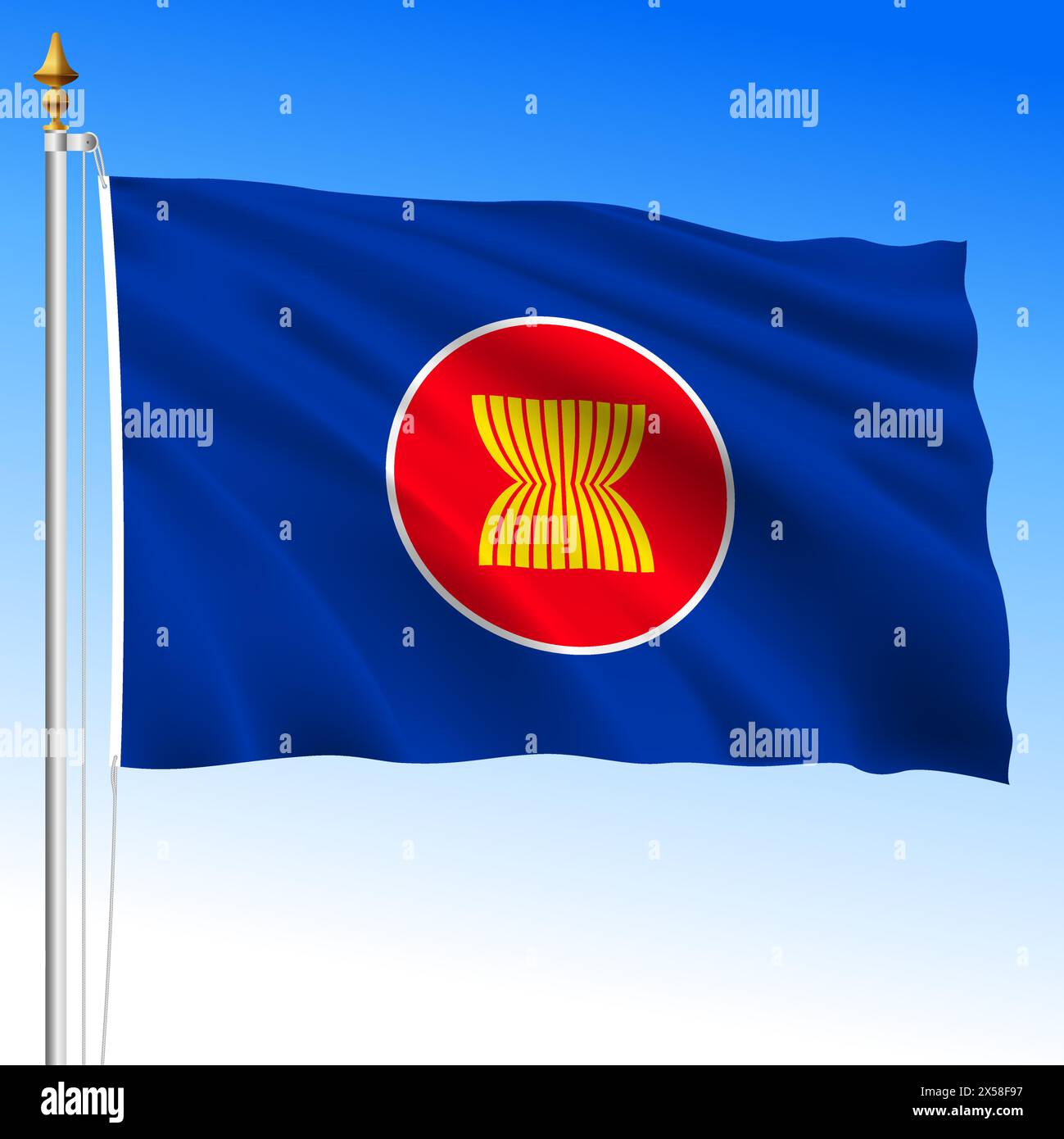 ASEAN, Verband südostasiatischer Nationen, schwenkende Flagge, internationale Organisation, Vektorillustration Stock Vektor