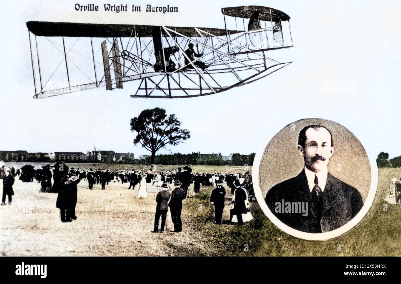 Wright, Orville, 19.8.1871 - 30.1,1948, amerikanischer Luftfahrtpionier, Porträt und im Flugzeug, ADDITIONAL-RIGHTS-CLEARANCE-INFO-NOT-AVAILABLE Stockfoto