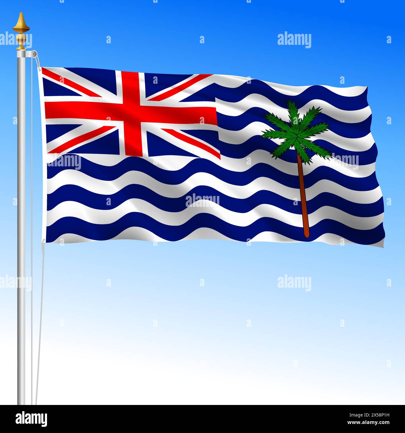 Britisches Territorium im Indischen Ozean, wehende Flagge, britisches Überseegebiet, Vektorillustration Stock Vektor