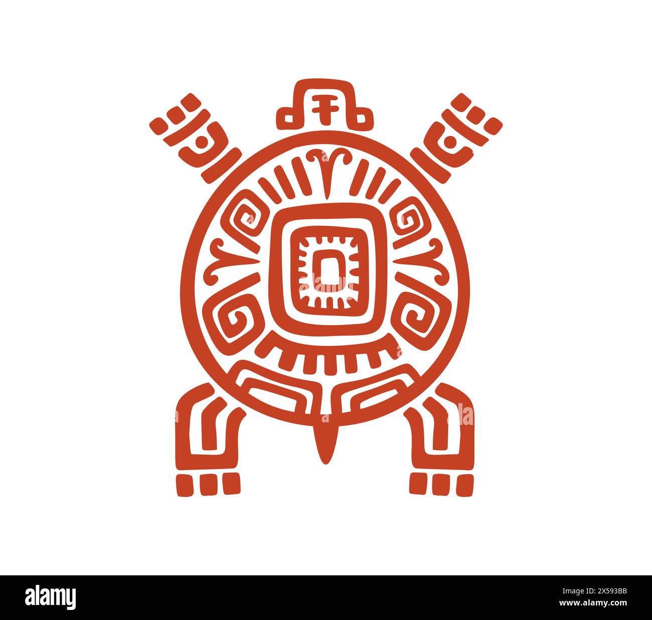 Azteken- und Maya-Totemschildkröte, Stammessymbol der Maya und Inka, Vektor-ethnische Tätowierung. Antike mexikanische Kultur und einheimisches Totem der Schildkröte mit Ornament, aztekische religiöse Gottheit in Petroglyphenschnitzerei Stock Vektor