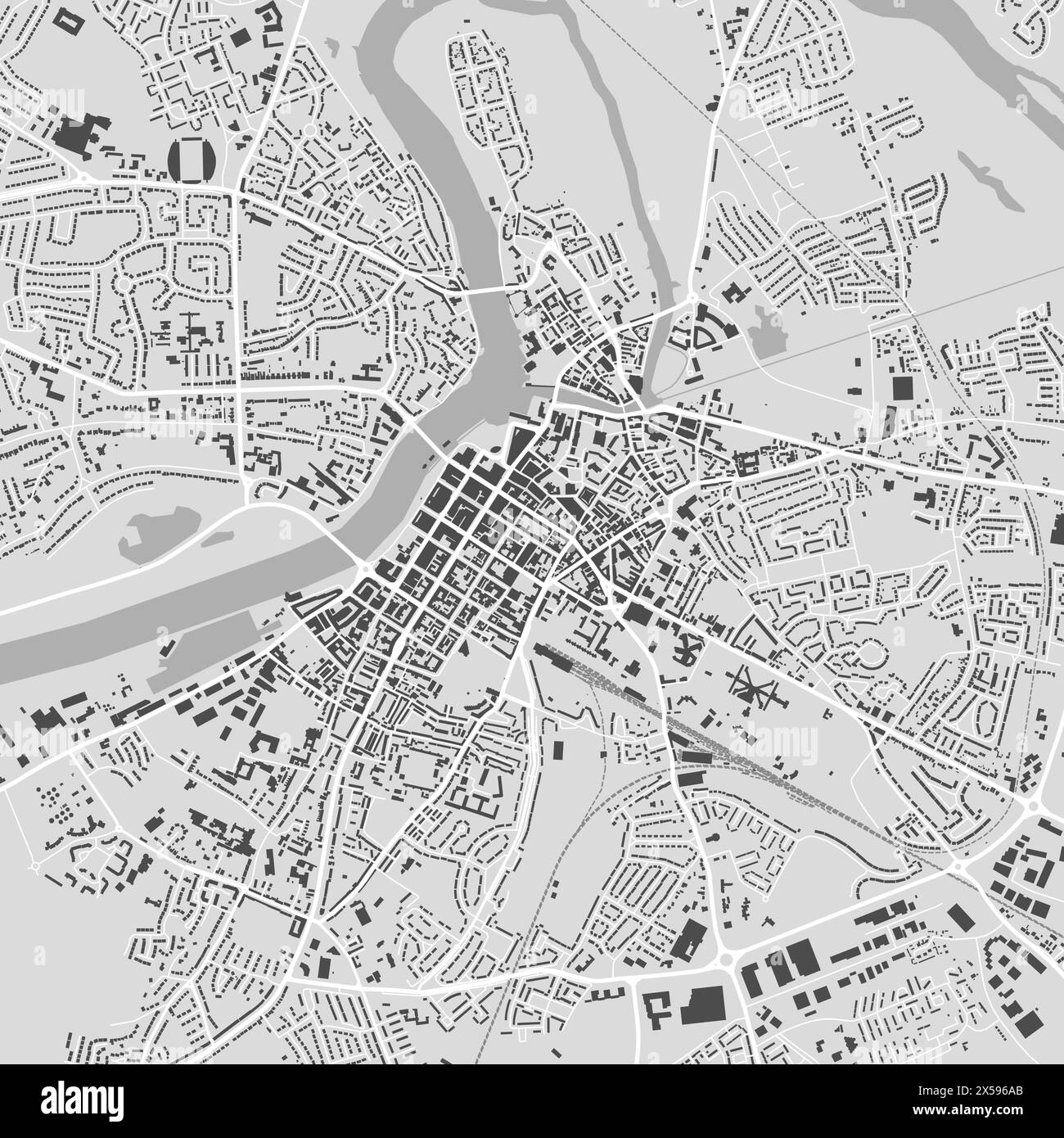 Limerick Karte, Irland. Stadtplan in Graustufen, Straßenkarte mit Vektoren und Gebäuden, Straßen und Flüssen. Stock Vektor