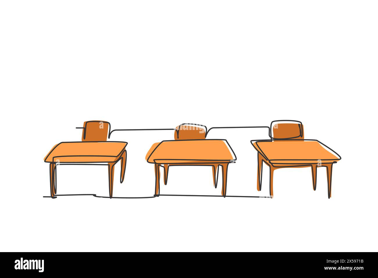 Einfache einzeilige Zeichnung von Schulstuhl und Tisch in einem Kindergartenklassenzimmer. Zurück zur Schule minimalistisches Bildungskonzept. Kontinuierliches einfaches lin Stock Vektor