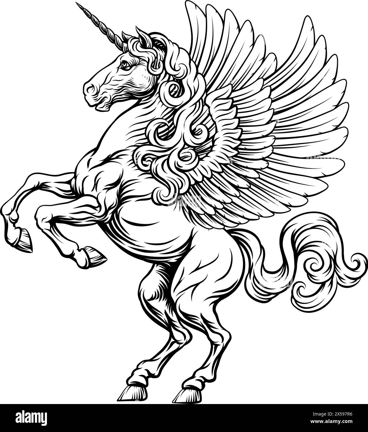 Pegasus Unicorn Horse Crest heraldisches Wappen Stock Vektor