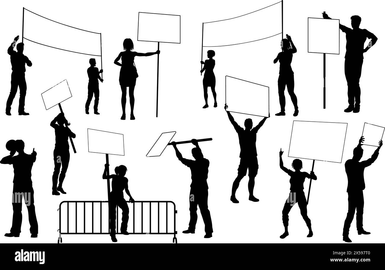 Die Silhouetten Der Demonstranten Der Strike Rally Im März Stock Vektor