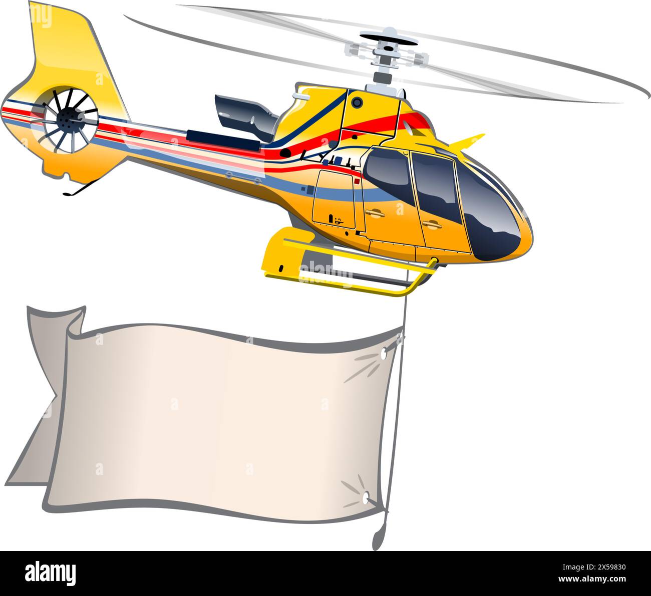 Vektor-Cartoon-Hubschrauber mit Banner. Verfügbar EPS-10 getrennt durch Gruppen und Ebenen mit Transparenzeffekten für das Neumalen mit nur einem Klick Stock Vektor