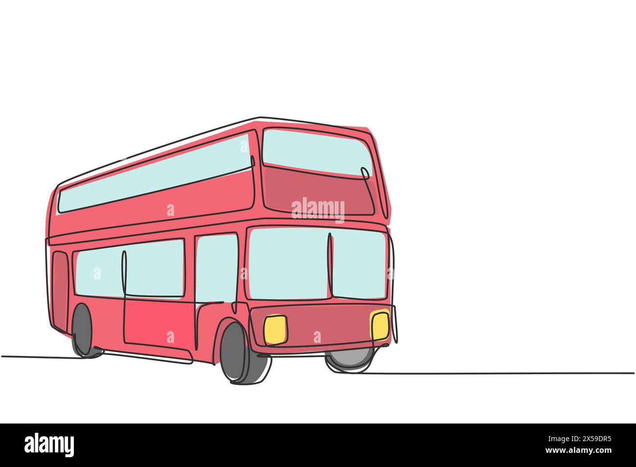 Durchgehende einzeilige Doppeldeckerbusse bringen Touristen durch die Stadt, um das Paket für eine Tour durch die Altstadt zu genießen. Ein vielversprechendes Transportunternehmen. Sünde Stock Vektor