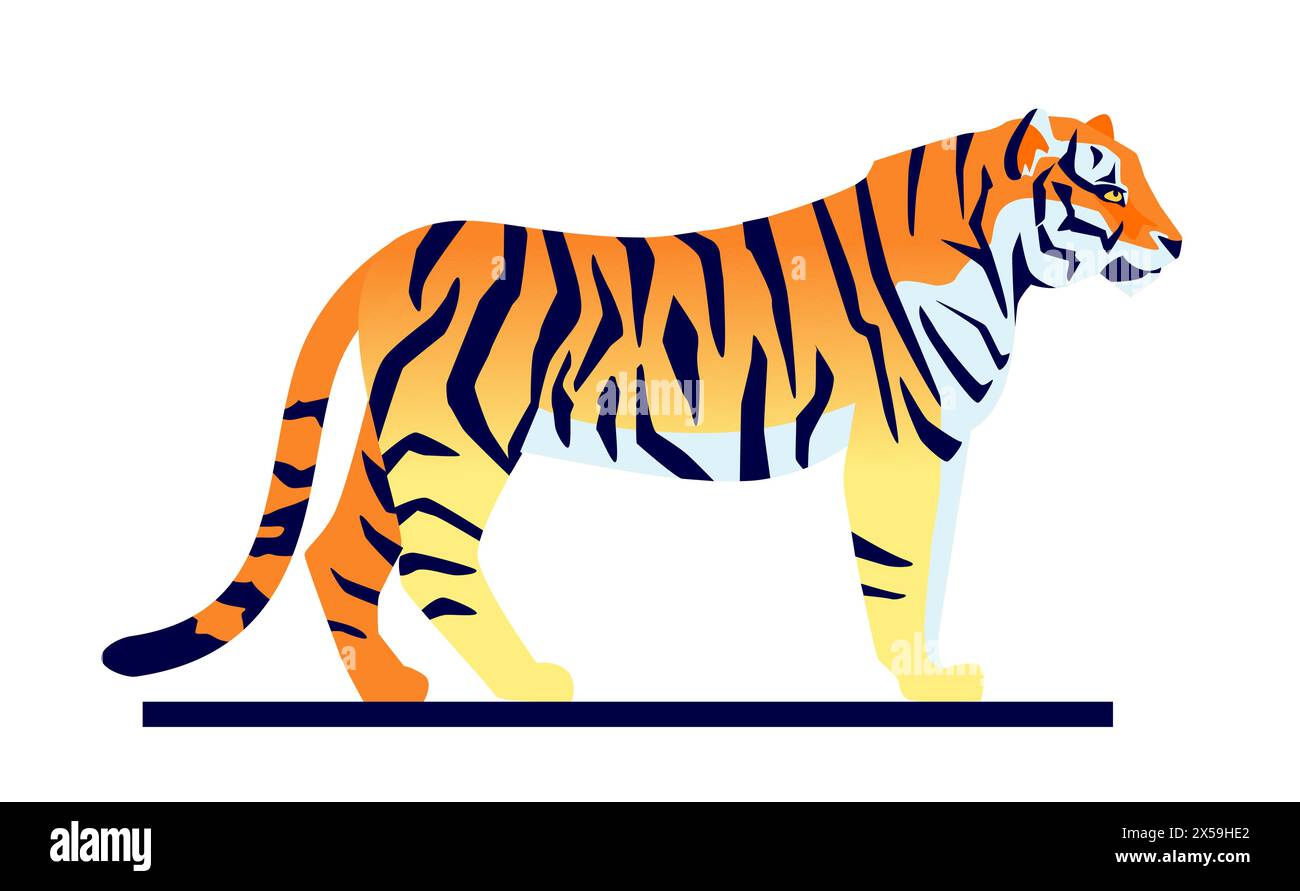Fernöstlicher Tiger – modernes, flaches Design, Einzelbild Stock Vektor