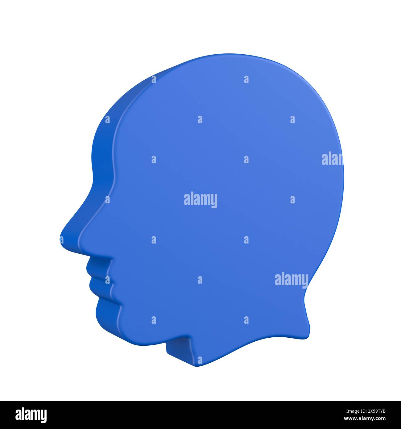 Blauer Kopf auf weißem Hintergrund. Isolierte 3D-Darstellung Stockfoto