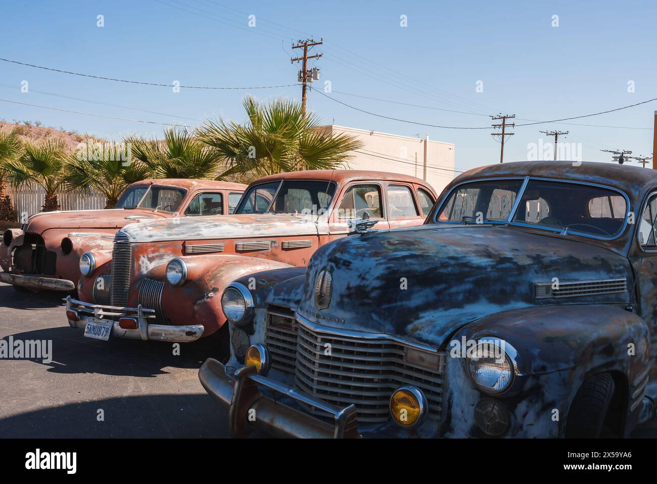 Oldtimer-Kollektion, Automobil-Design aus der vergangenen Zeit von Barstow und amerikanischer Charme Stockfoto