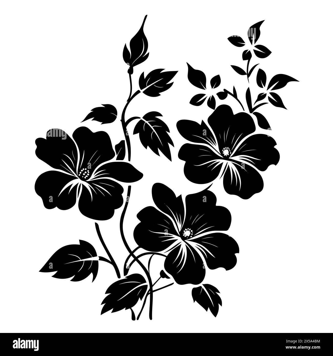 Eine schwarz-weiße Blumenzeichnung auf weißem Hintergrund, kunstvoll und detailliert Stock Vektor