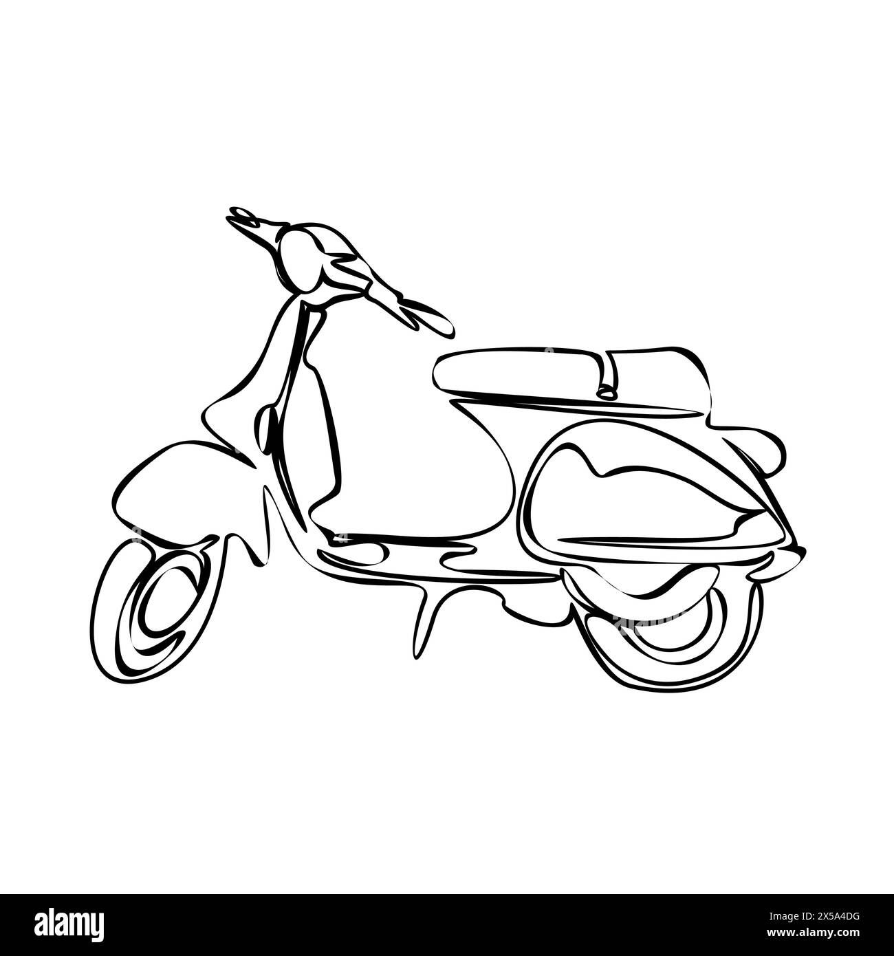 Roller für einfache, durchgehende Linienzeichnung. Retro-Transport. Schwarzes vespa-Symbol. Stilvoller Vintage-Roller für den Urlaub. Einzeiliges grafisches Design mit Zeichnung Stock Vektor