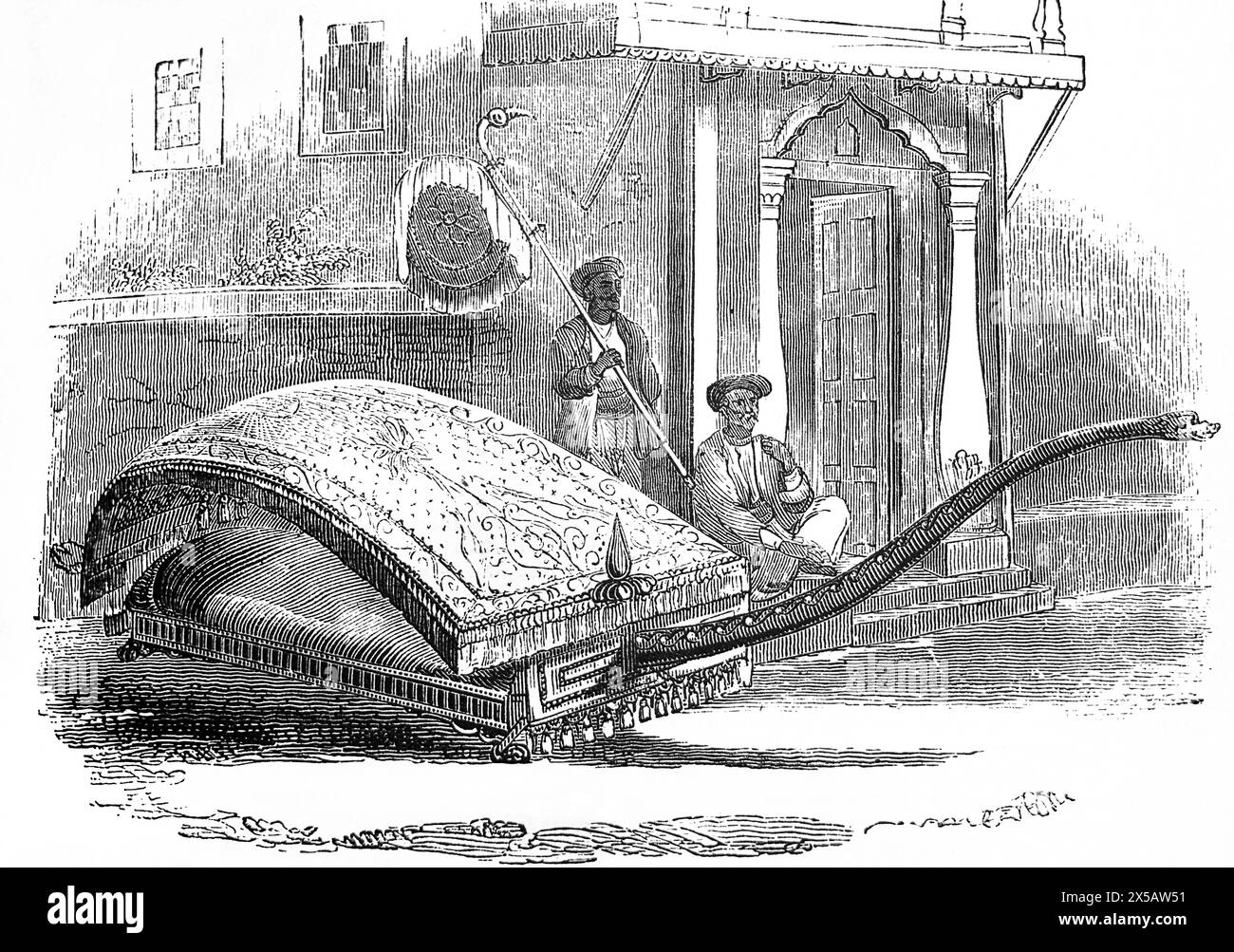 Holzgravierung des Staatspalaschins (J’Halledar) von Hindustan in der antiken illustrierten Familienbibel des 19. Jahrhunderts Stockfoto