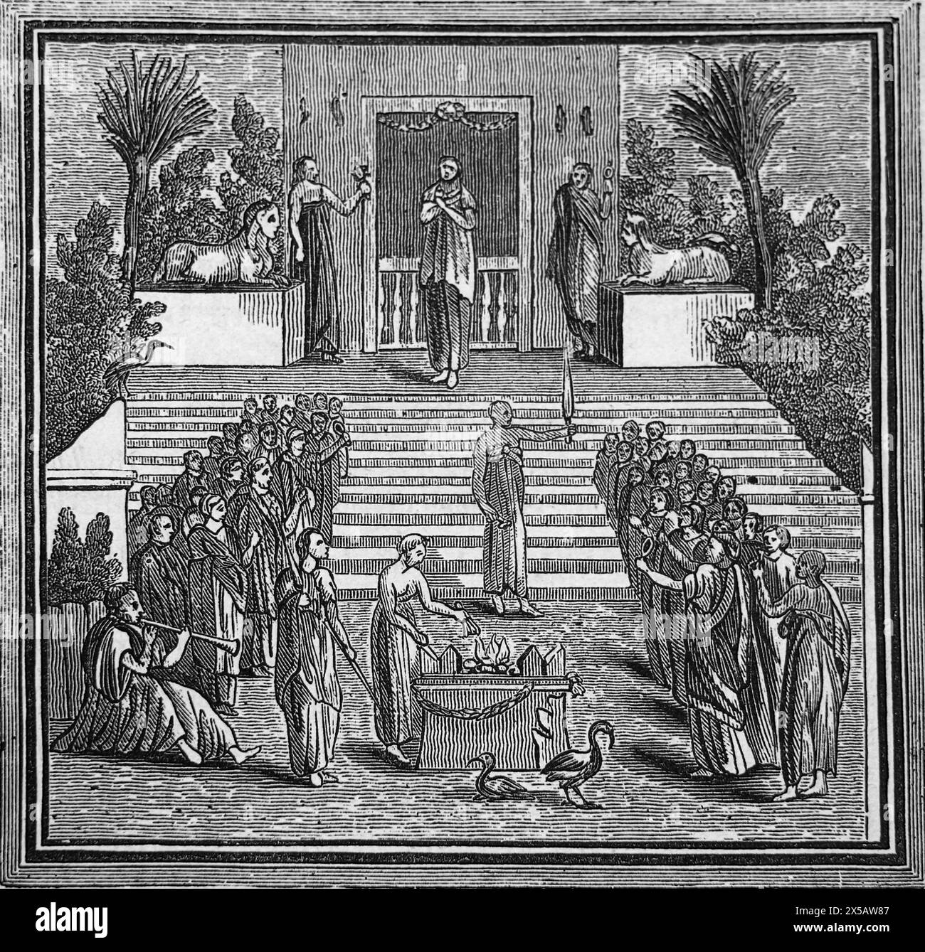 Holzgravierung der Anbetung des ägyptischen Gottes Isis aus dem 19. Jahrhundert illustrierte Familienbibel Stockfoto