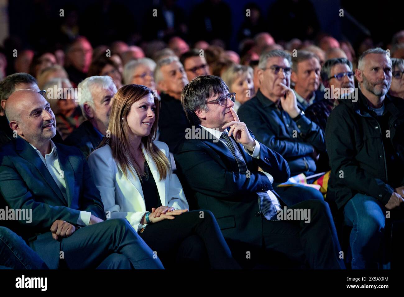 7. Mai 2024, Argelers, Frankreich: Der ehemalige katalanische Präsident und Junts per Catalunya-Kandidat CARLES PUIGDEMONT nimmt an einer Kundgebung in Argeliers de Marenda (Frankreich) Teil, bevor die katalanischen Regionalwahlen am 12. Mai stattfinden. Quelle: Jordi Boixareu/Alamy Life News Stockfoto