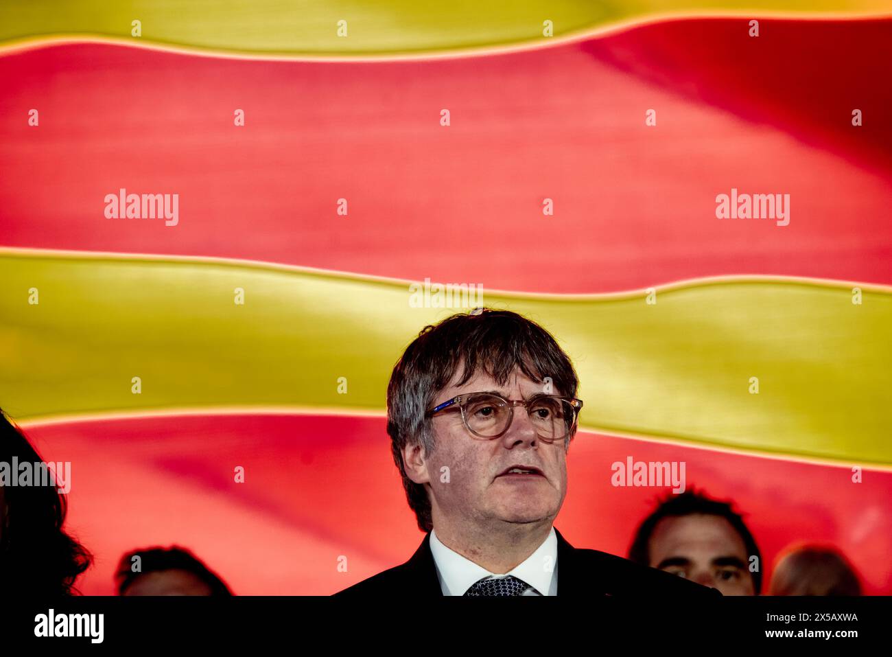 7. Mai 2024, Argelers, Frankreich: Der ehemalige katalanische Präsident und Junts per Catalunya-Kandidat CARLES PUIGDEMONT nimmt an einer Kundgebung in Argeliers de Marenda (Frankreich) Teil, bevor die katalanischen Regionalwahlen am 12. Mai stattfinden. Quelle: Jordi Boixareu/Alamy Life News Stockfoto