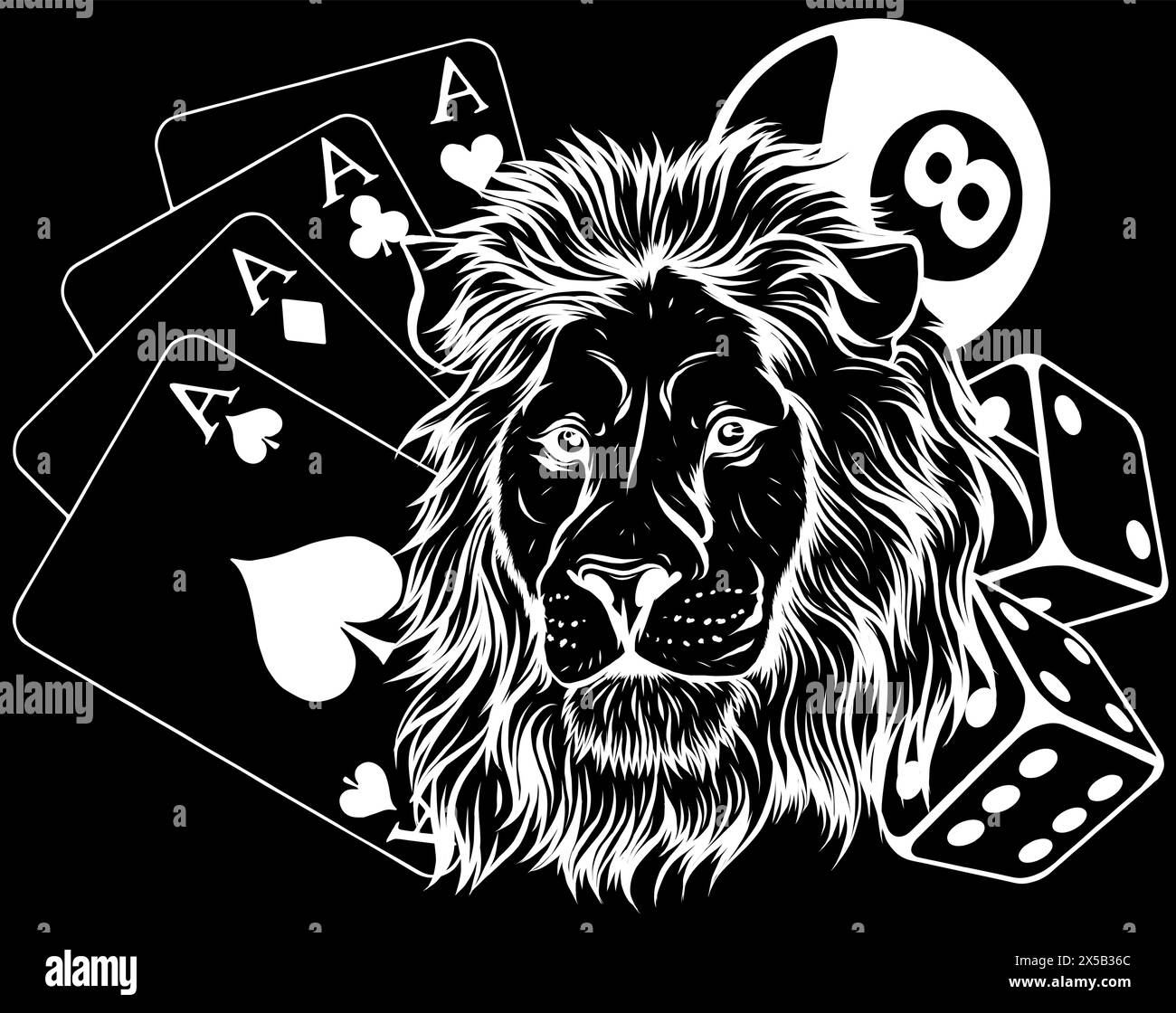 Weiße Silhouette des Lion Bet Casino-Logos auf schwarzem Hintergrund Vektor-Design Stock Vektor
