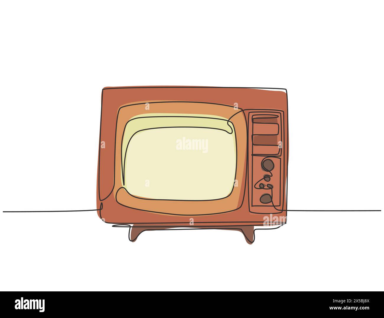 Eine einzeilige Zeichnung eines altmodischen Retro-fernsehers mit Holzrahmen. Antikes Vintage analoges Fernsehkonzept kontinuierliche Linie zeichnen Design Vektor Grap Stock Vektor