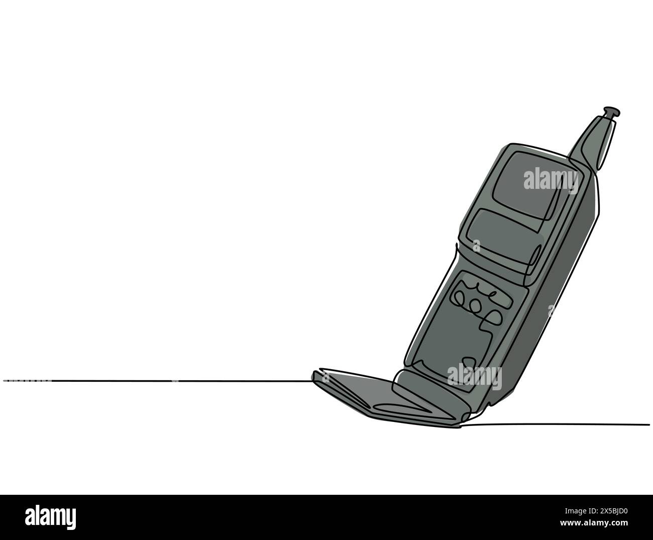 Eine einzige Zeilenzeichnung eines alten Retro-Flip-Mobiltelefons. Klassisches Vintage-Mobiltelefon zur Kommunikation Konzept durchgehende Linie Grafik Zeichnen Design Vect Stock Vektor