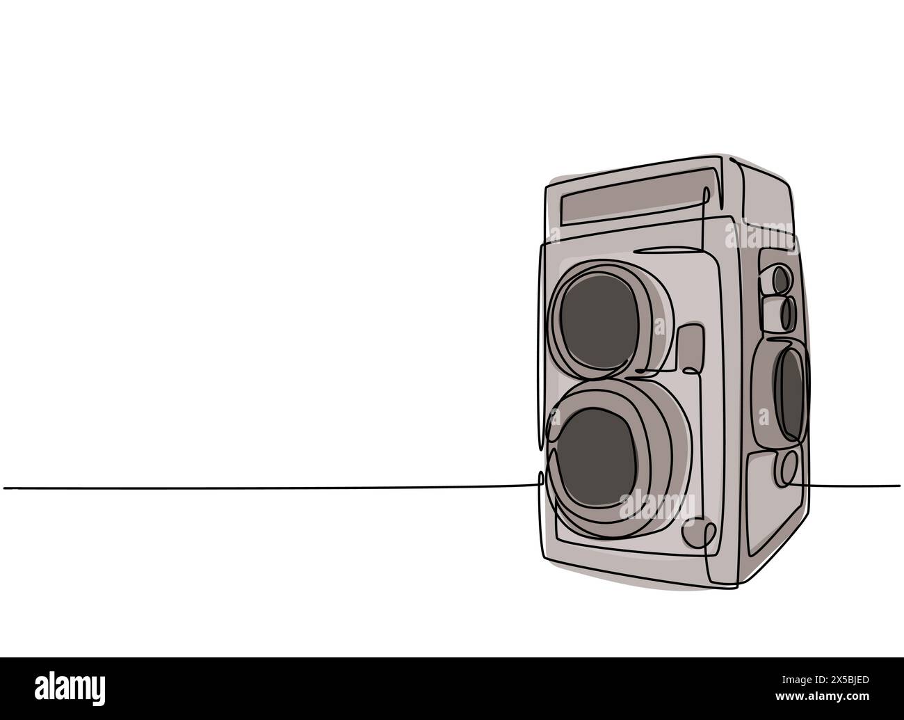 Einzelne durchgehende Linienzeichnung eines alten analogen Doppellinsenkameras im Mittelformat. Klassisches Retro-Fotoausrüstungskonzept einzeilige Grafik d Stock Vektor
