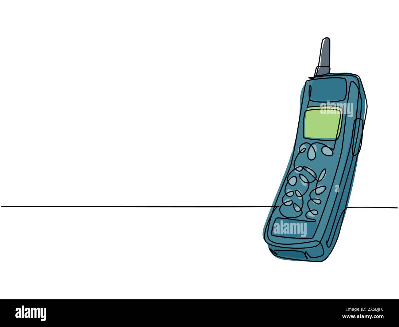 Eine durchgehende Zeilenzeichnung eines klassischen Retro-Mobiltelefons. Altes Vintage-Handy zu kommunizieren Konzept Einzeilen zeichnen Design Vektor Grafik il Stock Vektor