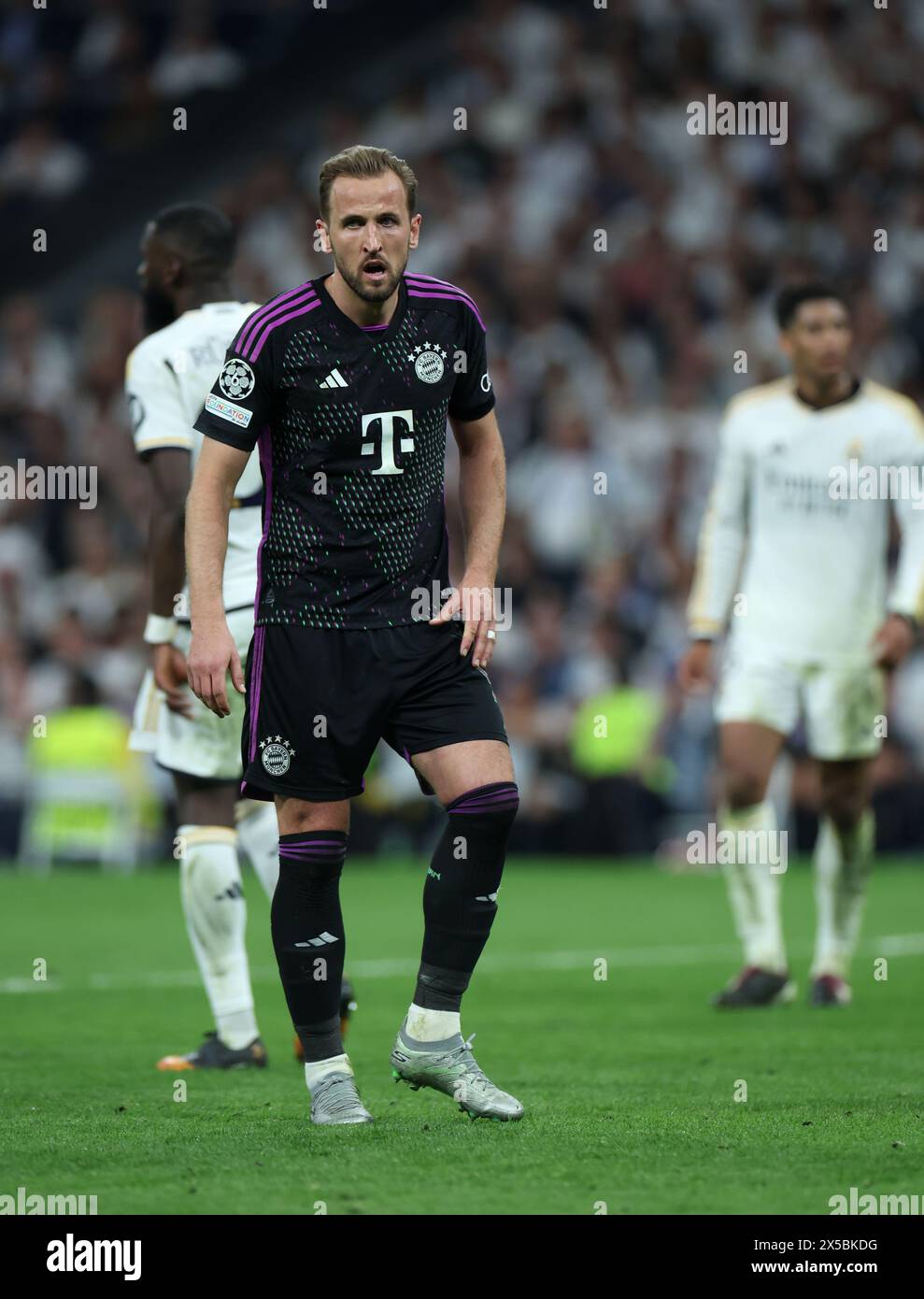 Harry Kane, Bayern München, im Halbfinale der UEFA Champions League, im zweiten Legspiel im Santiago Bernabeu, Madrid. Bilddatum: Mittwoch, 8. Mai 2024. Stockfoto