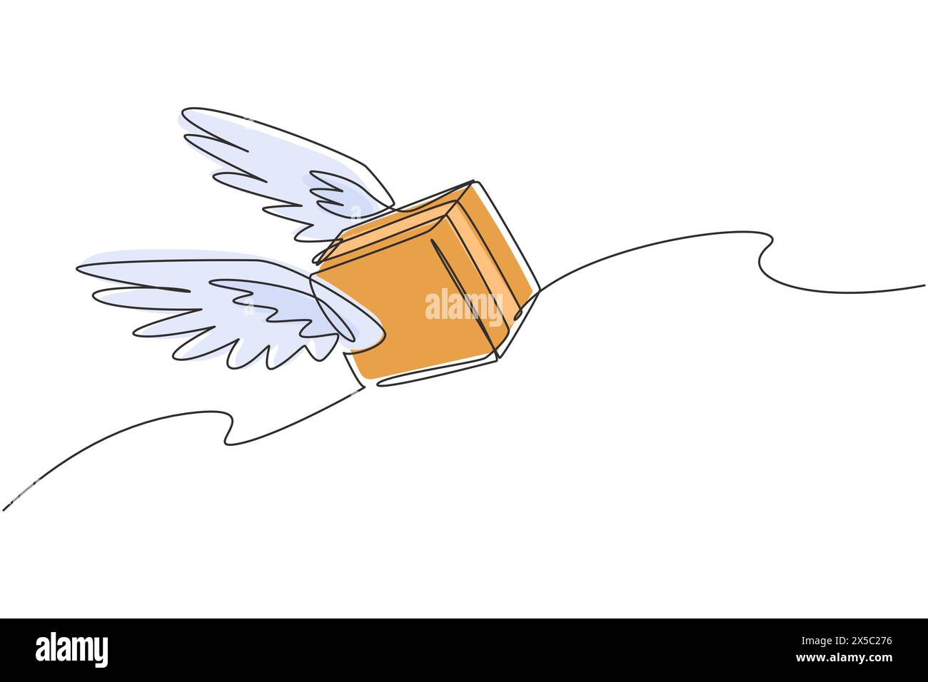 Durchgehende einzeilige Zeichnung Fliegende Paketbox mit Flügeln. E-Commerce, Online-Shopping. Online-Bereitstellungsdienst. Paketkonzept für schnelle Zustellung. Einfach Stock Vektor