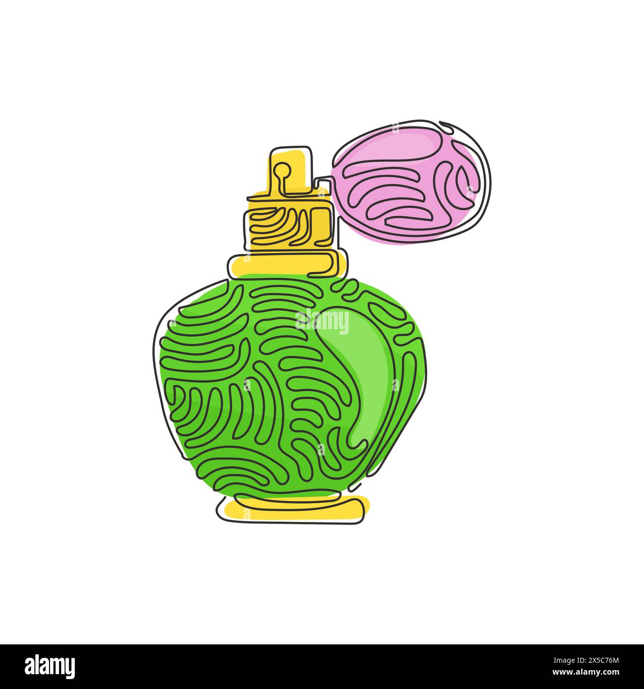 Durchgehende einzeilige Zeichnung von Parfümflakons und -Flaschen. Symbole für Kosmetik. Parfüm Flat Design Kosmetik und Spa Illustration. Wirbelnde Lockenform. Einfach Stock Vektor