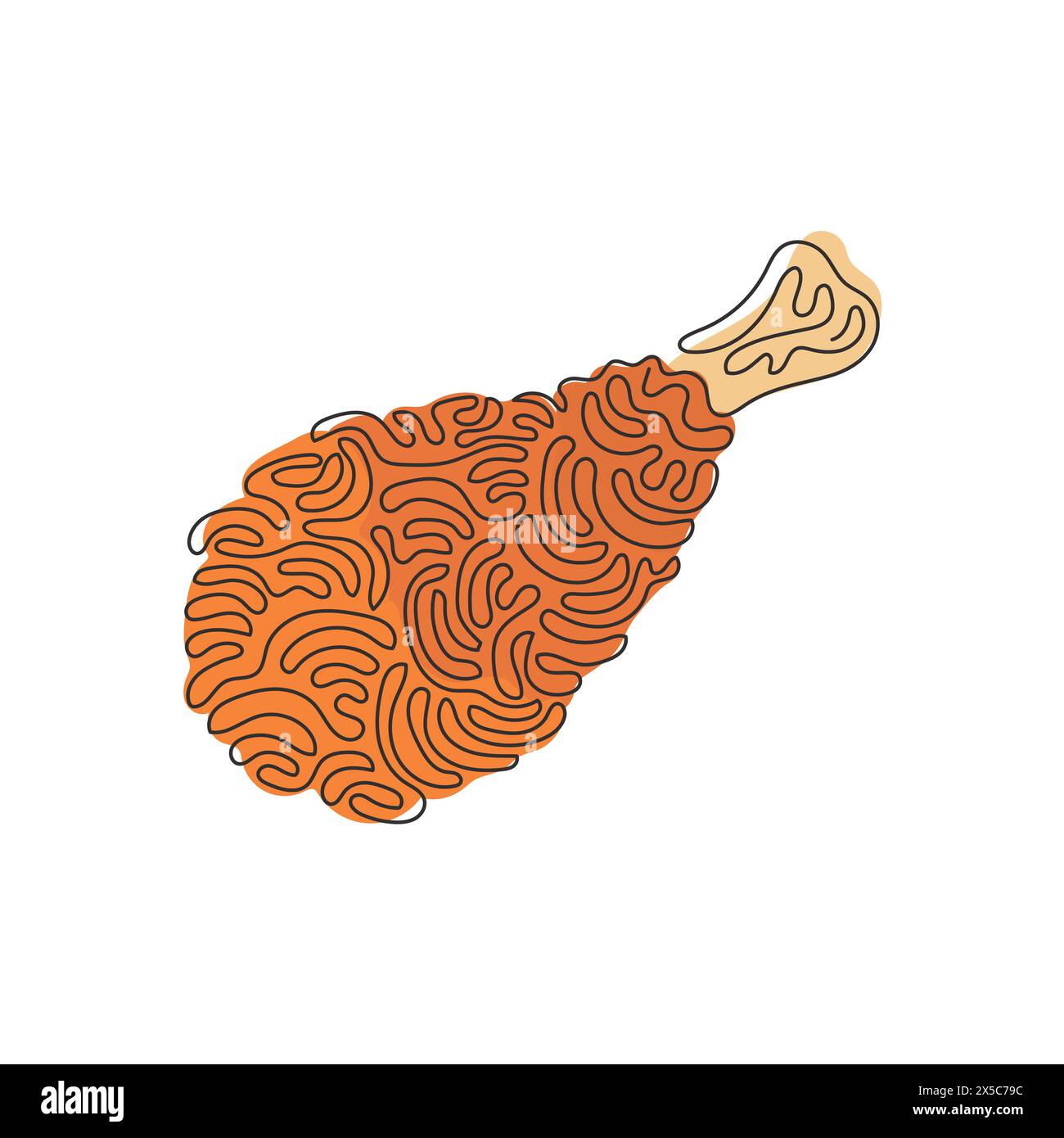 Durchgehende, einzeilige Zeichnung köstliches, knuspriges, frittiertes Hähnchensteg-Fast-Food-Menü. Gebratener Hähnchenschenkel-Objektbestand isoliert. Wirbelnde Lockenform. Einfach Stock Vektor