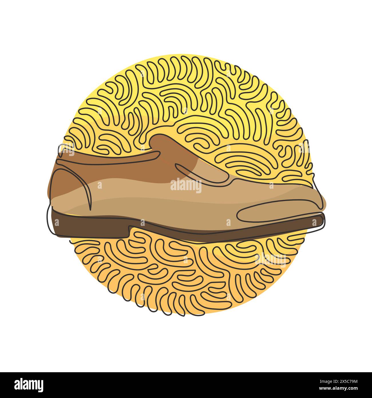 Einzelne durchgehende Linien zeichnen männliche schwarze Lederschuhe. Bequemes Schuhwerk. Herrenschuhe passen zur Mode des Jahres. Wirl Curl Circle Stock Vektor