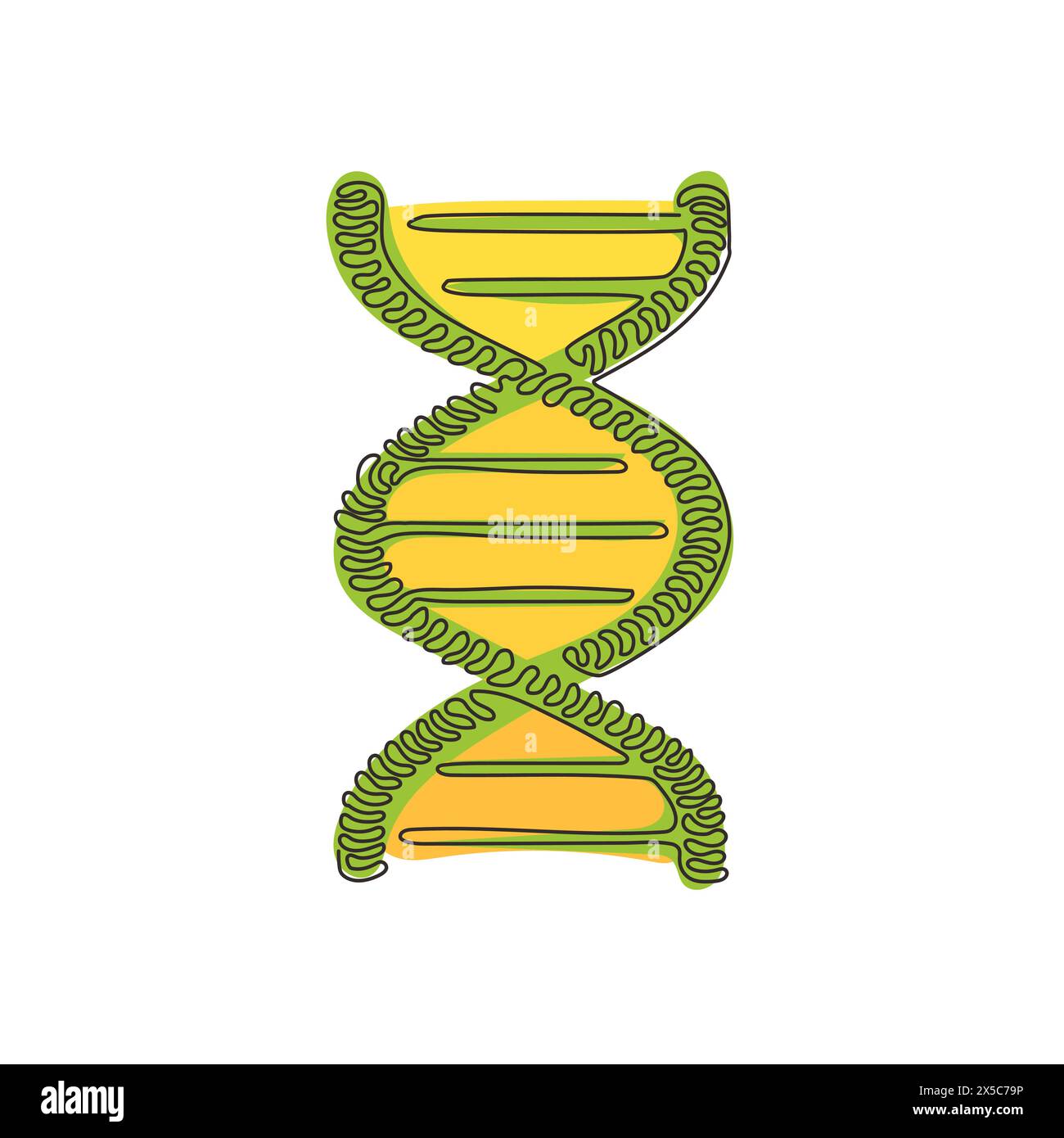 DNA-Symbole mit durchgehender einzeiliger Zeichnung. Lebensgenmodell Biocode Genetik Molekül medizinische Symbole. Strukturmolekül, Chromosom. Wirbelnde Lockenform. S Stock Vektor