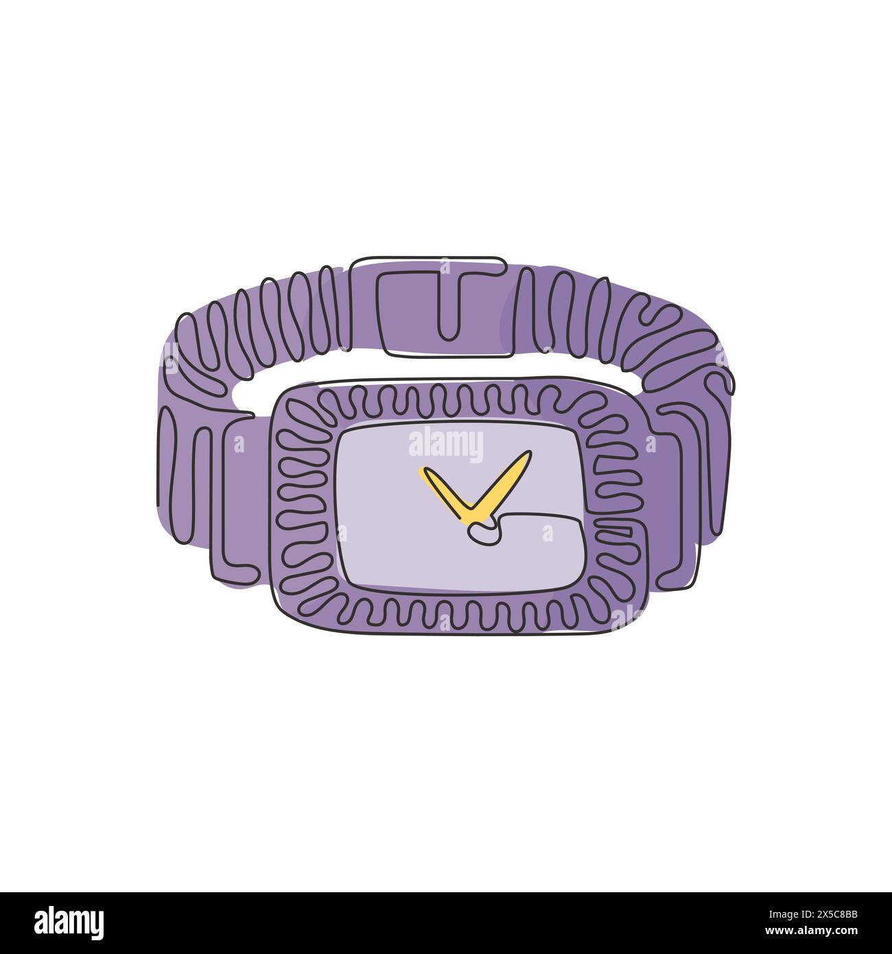 Damenuhr mit einer durchgehenden Linie, goldene und weiße Farbe, mit Diamanten und Strasssteinen, goldenes Armband. Luxusuhr. Wirbelnde Lockenform. Dynami Stock Vektor