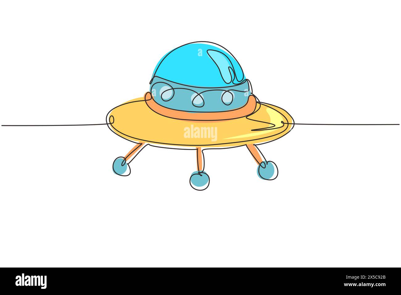 Symbol für UFO-Flugzeugspielzeuge mit einfacher durchgehender Linienzeichnung. UFO-Designkonzept aus der Astronomy-Kollektion. Niedliche Astronauten fliegen auf dem UFO-Raumschiff. Dynamisches Modell Stock Vektor