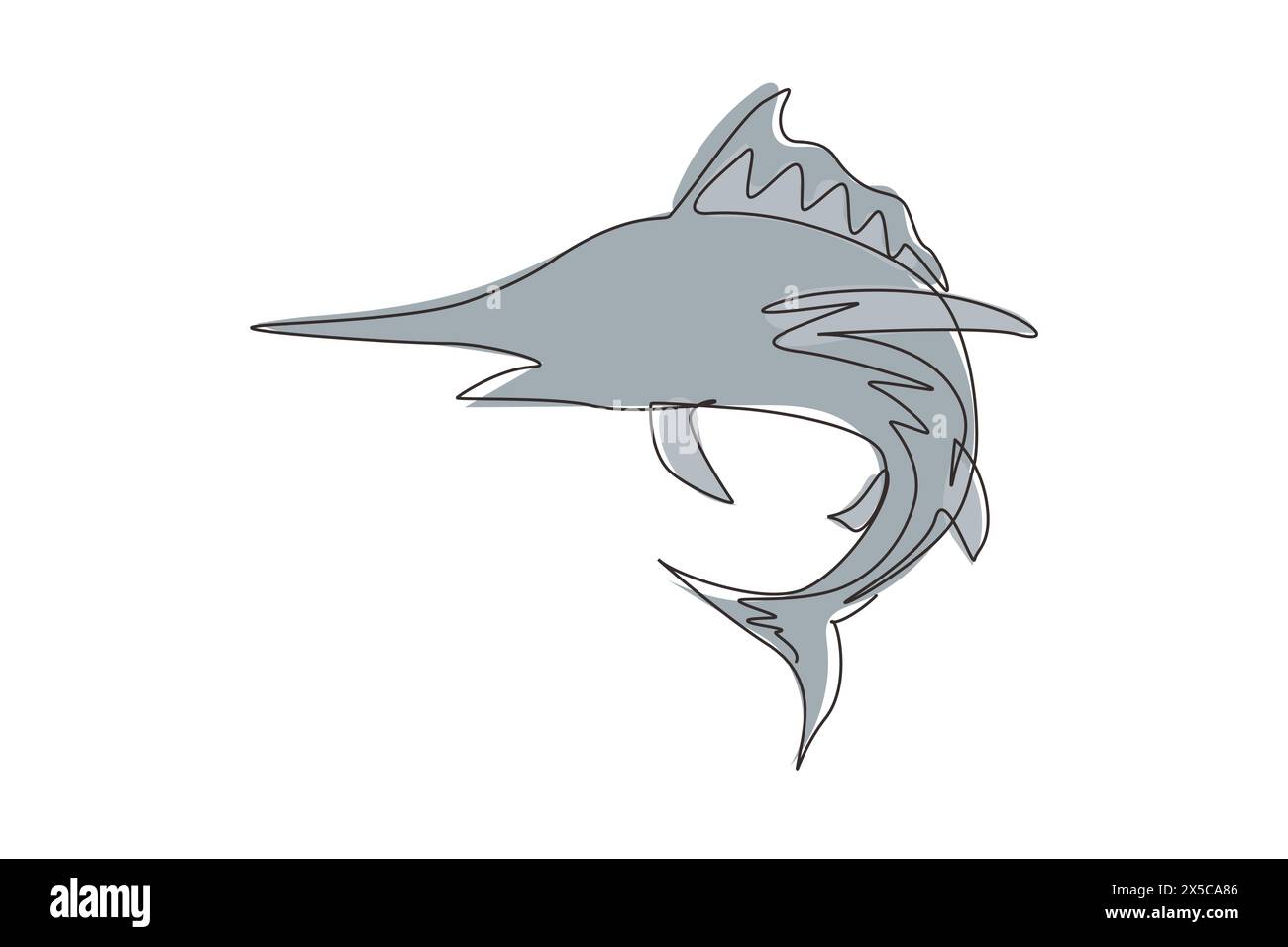 Einfarbiges, durchgehendes Marlin-Fisch-Logo. Einzigartiger und frischer blauer Marlin unter Ozeanwasser. Ideal für Ihre Angeltätigkeit im blauen Marlin MAS Stock Vektor