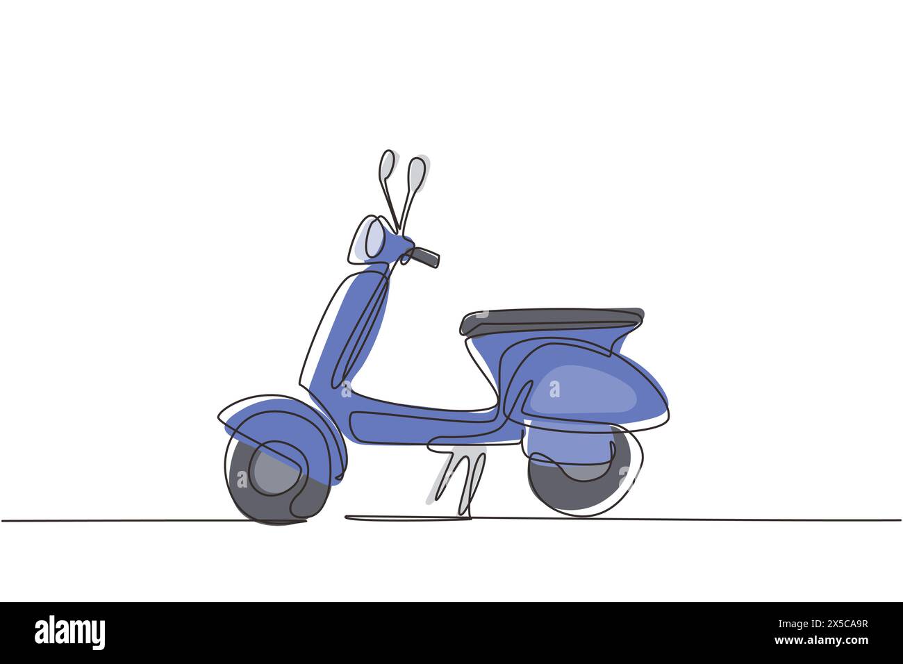 Symbol für durchgehende einzeilige Zeichnung Roller-Transport. Moderne Motorroller Motorrad für Stadtbürger. Niedlicher, stylischer Retro-Roller im Vintage-Look zur Lieferung. Sünde Stock Vektor