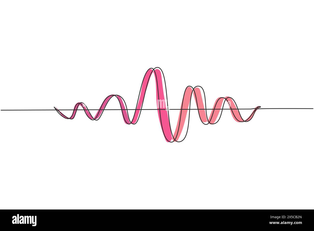 Einzelne durchgehende Linie, die schwarze Schallwellen zeichnet. Musik-Audiofrequenz, Voice-Line-Signalform, elektronisches Radiosignal, Lautstärkesymbol. Vektorkurve Stock Vektor